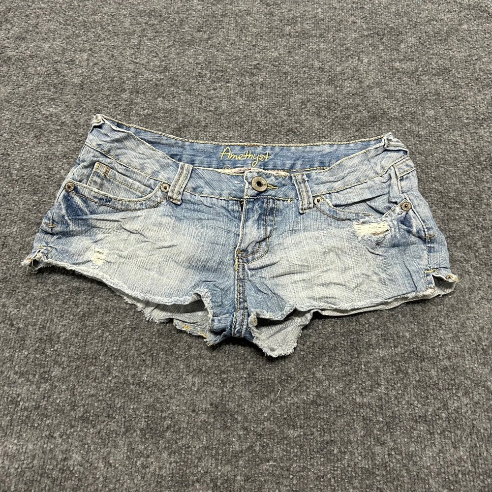 Amethyst Denim Shorts Womens Size 7 Light Wash Distressed Low Rise Raw Hem